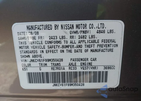 2009 Infiniti G37X z USA, uszkodzony, nr VIN JNKCV61F99M350428